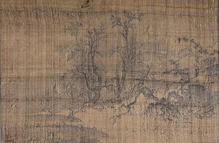 A Chinese cypress silk scroll painting