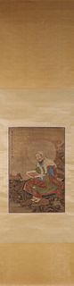 A Chinese figure silk scroll painting, Ding Yunpeng mark