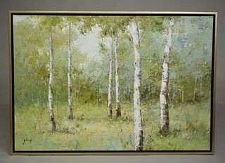 Beautiful oil painting of birch trees