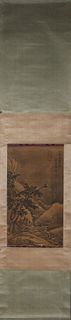 A Chinese landscape silk scroll painting, Tangyin mark