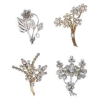 A selection of costume brooches. To include brooches of floral design. <br><br>Due to the amount of