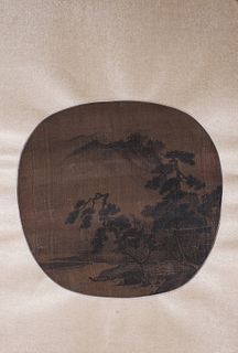 A Chinese pine tree silk scroll painting