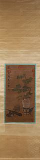 A Chinese silk scroll painting, Song Huizong mark