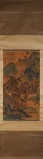 A Chinese landscape silk scroll painting, Chouying mark