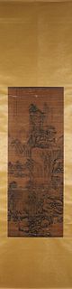 A Chinese landscape silk scroll painting, Wanghui mark