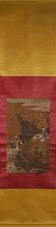 A Chinese figure silk scroll painting, Wang Zhenpeng mark