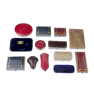 <p>A bag containing forty-two cases. To include an Asprey cufflink box, a Harrods button box, cases