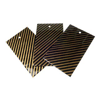 677 medium gift bags. Of rectangular outline, gold and black stripe design with envelope top and rib
