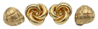 Two Pairs of 18 Karat Gold Earrings, ear clip or pierced, 28.7 grams.