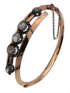 14 Karat Gold Bangle Bracelet, set with five rose cut diamonds, 19th century or earlier, 14.4 grams.