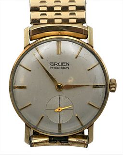 14 Karat Gold Gruen Precision Vintage Wristwatch, 30 millimeters.