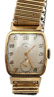 14 Karat Gold Lord Elgin Vintage Wristwatch, 24.2 x 25.6 millimeters.