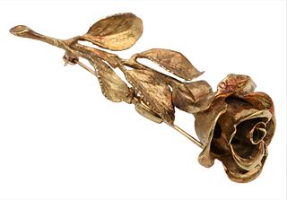 14 Karat Gold Rose Brooch, with appraisal, length 2 1/4 inches, 17.2 grams.