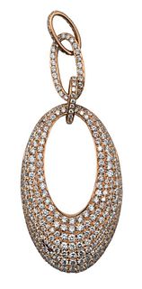 18 Karat Rose Gold and Diamond Pendant, 5. carat total weight, ideal cut brilliants F/G, VS2, 340 total diamonds, 2 1/2 inches, 11 grams, with CJA app