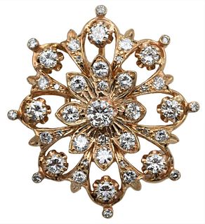 18 Karat Gold Diamond Pendant, having 33 diamonds totaling approximately 3.5 carats total weight, VVS1, VVS2, D and E color.