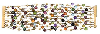 Marco Bicego Signed Multi Stone Bracelet, with 18 karat gold, length 7 inches, total weight 57 grams.