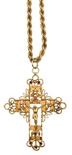 18 Karat Gold Necklace, having large gold cross, length 32 inches, 48.7 grams.