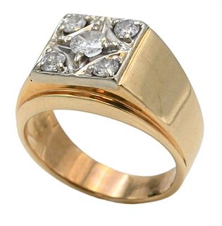 14 Karat Gold Ring, set with five diamonds, size 8, 9.9 grams.
