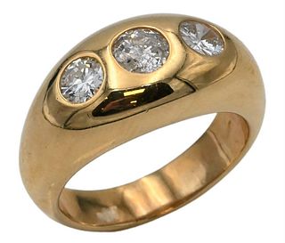 14 Karat Gold Ring, set with three diamonds, size 7 1/4, 11.6 grams.