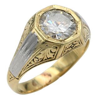 14 Karat Gold and Platinum Men's Ring, set with diamonds, size 11, approximately 2.5 carats, total weight 11.4 grams.