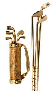 Two 14 Karat Gold Pins, to include golf clubs and golf clubs in golf bag, 13.1 grams.