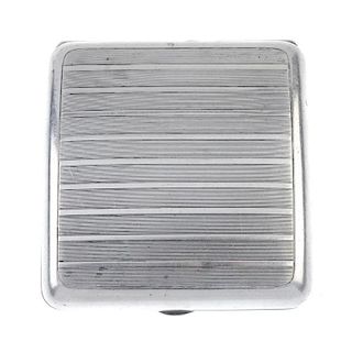 A selection of silver novelties. To include a silver cigarette case, of striped design and with a cu