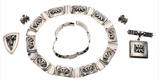 Georg Jensen USA, to include silver necklace, bracelet, earrings along with two brooches, 6.3 t.oz.