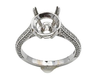18 Karat White Gold Engagement Ring Setting, no center diamond, mounted with small diamonds totaling .45 carats, size 6 1/2, 3.8 grams.