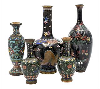 Five Cloisonne Cabinet Vases, (one neck with slight damage), tallest 6 1/2 inches.