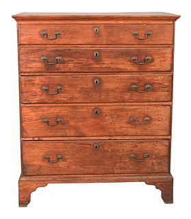 Chippendale Maple Tall Chest, having molded top over five graduated drawers, on bracket feet, probably Rhode Island, circa 1770, height 46 inches, wid