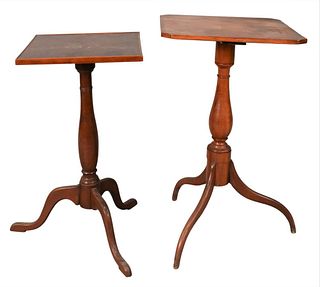 Two Federal Cherry Candle Stands, one with molded top, heights 27 and 30 inches. Provenance: Estate of Florence Yannios, Waterfront Home, Guilford, CT