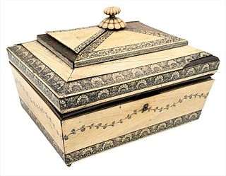 19th Century Box, mounted with ivory, circa 1860, some parts missing, top 9 1/2" x 12 1/2". Items containing ivory cannot be purchased or shipped by b