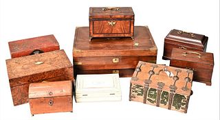Nine Boxes, to include 17th - 18th century, metal mounted lockbox; mahogany boxes; inlaid box; Chinese box, 19th century; ivory mounted box; mahogany 