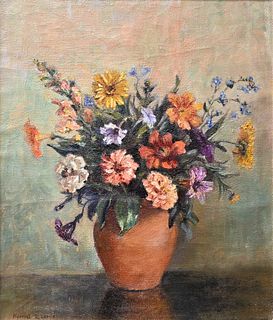 Harriet Randall Lumis (1870 - 1953), still life of flowers in a vase, oil on canvas, signed lower left Harriet R. Lumis, 22" x 18".