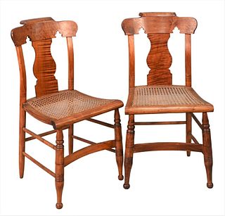 Assembled Set of Eight Maple Chairs, having caned seats, four of one style, four of another, height 34 inches. Provenance: Estate of Florence Yannios,