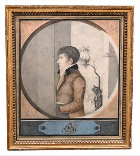 French School, early 19th century, half-length portrait of a young man facing left, pencil and watercolor, signed lower left Borie, dated lower right 
