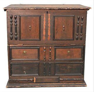 Lift Top Blanket Chest, over two drawers, (now with drop front), New England, circa 1750, (restored), height 37 1/2 inches, width 38 1/2 inches, depth