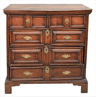 Jacobean Oak Chest, two over three drawer, 17th - 18th century, height 38 1/2 inches, top 23 1/2" x 38 1/2". Provenance: Estate of Wallace Bradway, Ne