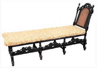 William & Mary Style Daybed, having caned back and seat, circa 1900, along with custom upholstered cushions, height 42 3/4 inches, width 74 1/4 inches