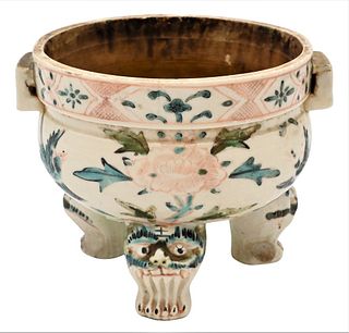 Small Japanese Arita Porcelain Tripod Censer, Edo period (1603 - 1868), possibly Kakiemon, the zoomorphic legs support a body decorated with chrysa