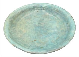 Chinese Fahua Ceramic Charger, 19th century (possibly older/Ming), exterior decorated in purple and the interior in turquoise, dia 15 1/2 inches.