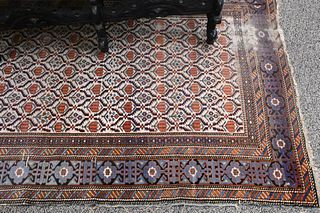 Caucasian Oriental Scatter Rug, 4' 5" x 8', worn on one end, small cut.