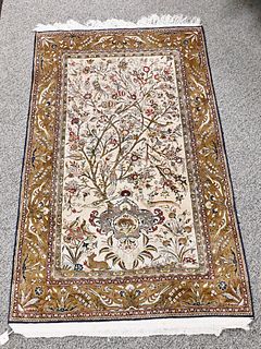 Silk Oriental Scatter Rug, Tree of Life, 3' 5" x 5' 7".