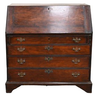 Chippendale Cherry Desk, having sland front over four drawers, on bracket base, probably Massachusetts, circa 1750, cherry with pine, 41 3/8" x 41 1/4