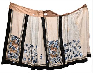 Chinese Embroidered Skirt, having copper and gold thread, 35" x 66".