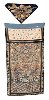 Chinese Embroidered Panel, probably made from a Thangka, with a five claw dragon, probably 18th century, (worn in spots), 66" x 34".
