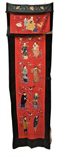 Chinese Textile, having silk figures mounted on cloth, 7' 6" x 2' 3".