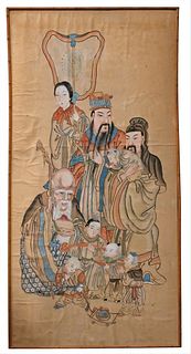 Two Chinese Watercolor on Paper, to include one depicting the Immortals, 50" x 25"; along with male ancestral portrait, 53 1/2" x 27 1/2".