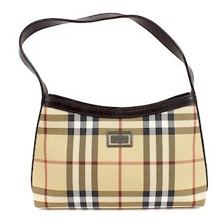 BURBERRY - a small shoulder bag. Designed with maker's Haymarket check coated canvas exterior with l