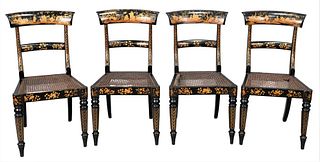 Set of Four Japanned Side Chairs, having caned seats and gilt decorated, circa 1820, height 34 1/4 inches. Provenance: Gift to Yale University Art Gal